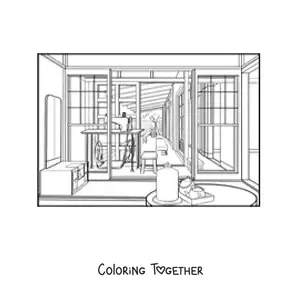 Coloring page of a Japanese home