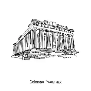 Coloring page of a realistic Greek Parthenon