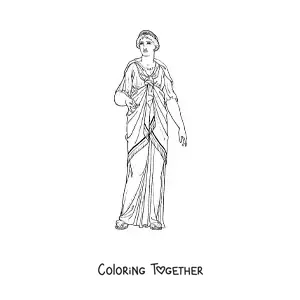 Coloring page of a Greek woman in a dress