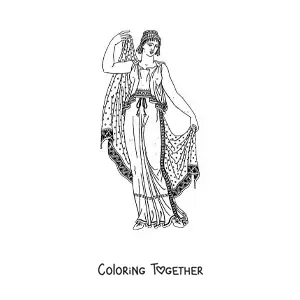 Coloring page of a woman in ancient Greek clothing