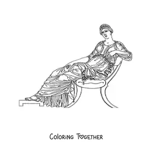 Coloring page of a woman of the Greek civilization sitting