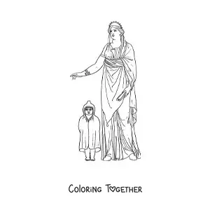 Coloring page of a woman of Ancient Greece with her daughter