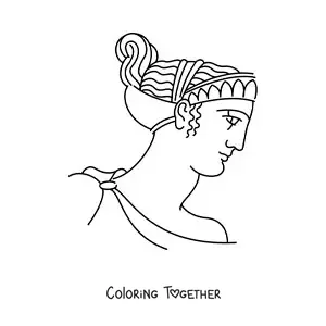 Coloring page of the face of a woman with a Greek hairstyle