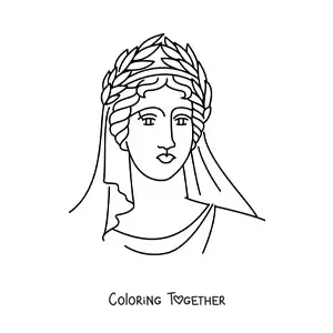 Coloring page of a Greek woman with a laurel wreath