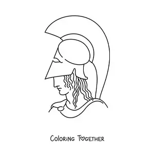 Coloring page of a Greek soldier with a helmet