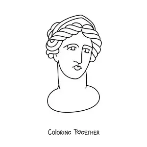 Coloring page of a Greek sculpture of a woman
