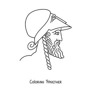 Coloring page of a man of Ancient Greece with a helmet