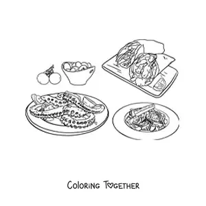 Coloring page of Greek dishes