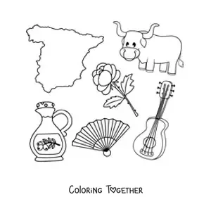 Coloring page of an animated Spanish man with a paella