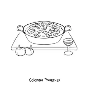 Coloring page of traditional paella from Spanish culture