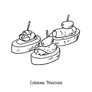 Coloring page of traditional Spanish tapas