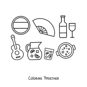 Coloring page of elements of Spanish culture