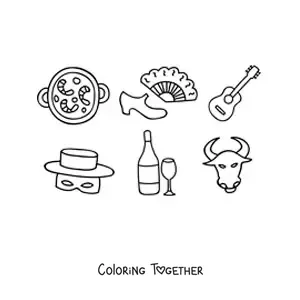 Coloring page of animated Spanish traditions