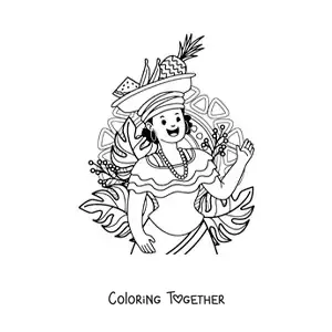 Coloring page of an animated woman of Colombian culture