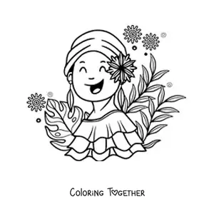 Coloring page of a Colombian girl in traditional dress