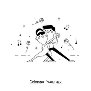 Coloring page of a kawaii couple dancing Argentine tango