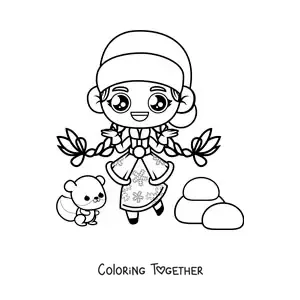 Coloring page of a kawaii animated Russian girl