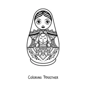 Coloring page of an animated Russian matryoshka