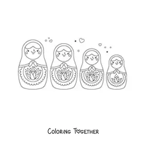Coloring page of animated Russian dolls