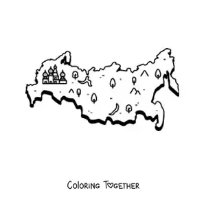 Coloring page of an animated map of Russia