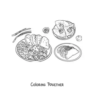 Coloring page of traditional dishes of Russia