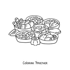 Coloring page of typical food of Russia