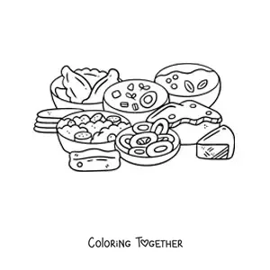 Coloring page of Russian cuisine