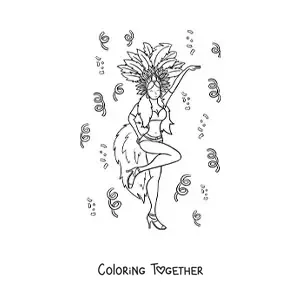 Coloring page of a dancer at the Brazilian Carnival