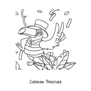 Coloring page of an animated toucan in Brazil