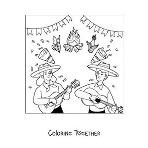 Coloring page of the celebration of the June Festivals of Brazil