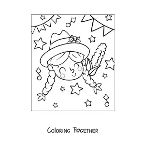 Coloring page of a Brazilian girl celebrating the June Festivals