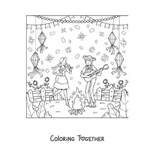 Coloring page of a couple celebrating the traditional June Festivals of Brazil