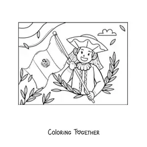 Coloring page of an animated girl with the flag of Peru