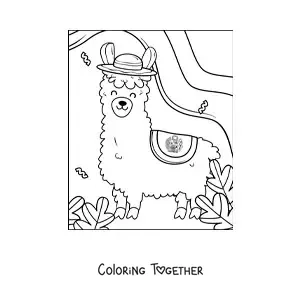 Coloring page of an animated Peruvian alpaca
