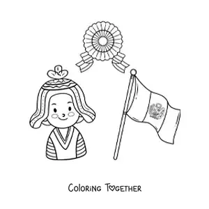 Coloring page of a boy with the flag of Peru