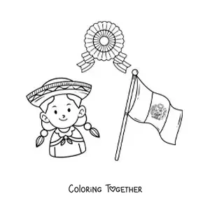 Coloring page of a girl with the flag of Peru