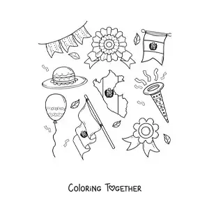 Coloring page of the flag and map of Peru