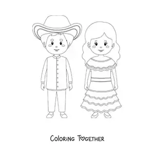 Coloring page of a couple in traditional Venezuelan costume
