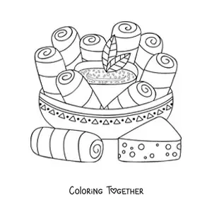 Coloring page of traditional Venezuelan tequenos