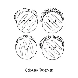 Coloring page of animated Venezuelan arepas