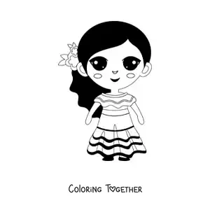 Coloring page of a girl in traditional dress of Venezuela