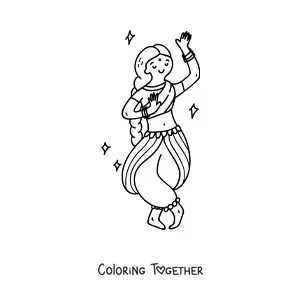 Coloring page of an Indian woman dancing