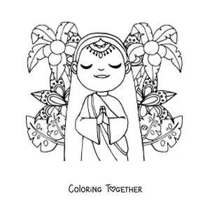 Coloring page of an animated Indian woman