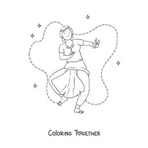 Coloring page of an Indian girl dancing