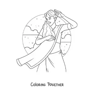 Coloring page of an Indian girl in traditional costume
