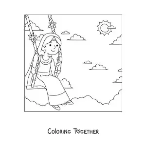 Coloring page of an Indian girl in traditional costume