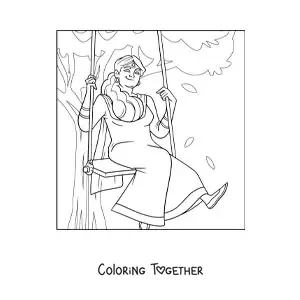Coloring page of an Indian girl celebrating the traditional Teej festival