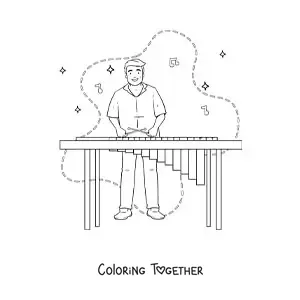 Coloring page of a man of India playing traditional music