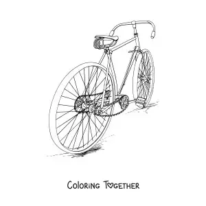 Coloring page of a bicycle seen from behind