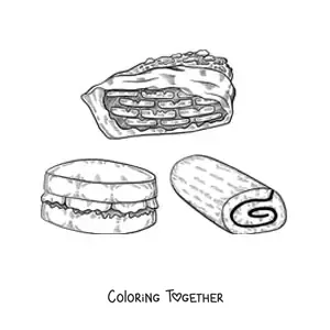 Coloring page of traditional dishes from English culture
